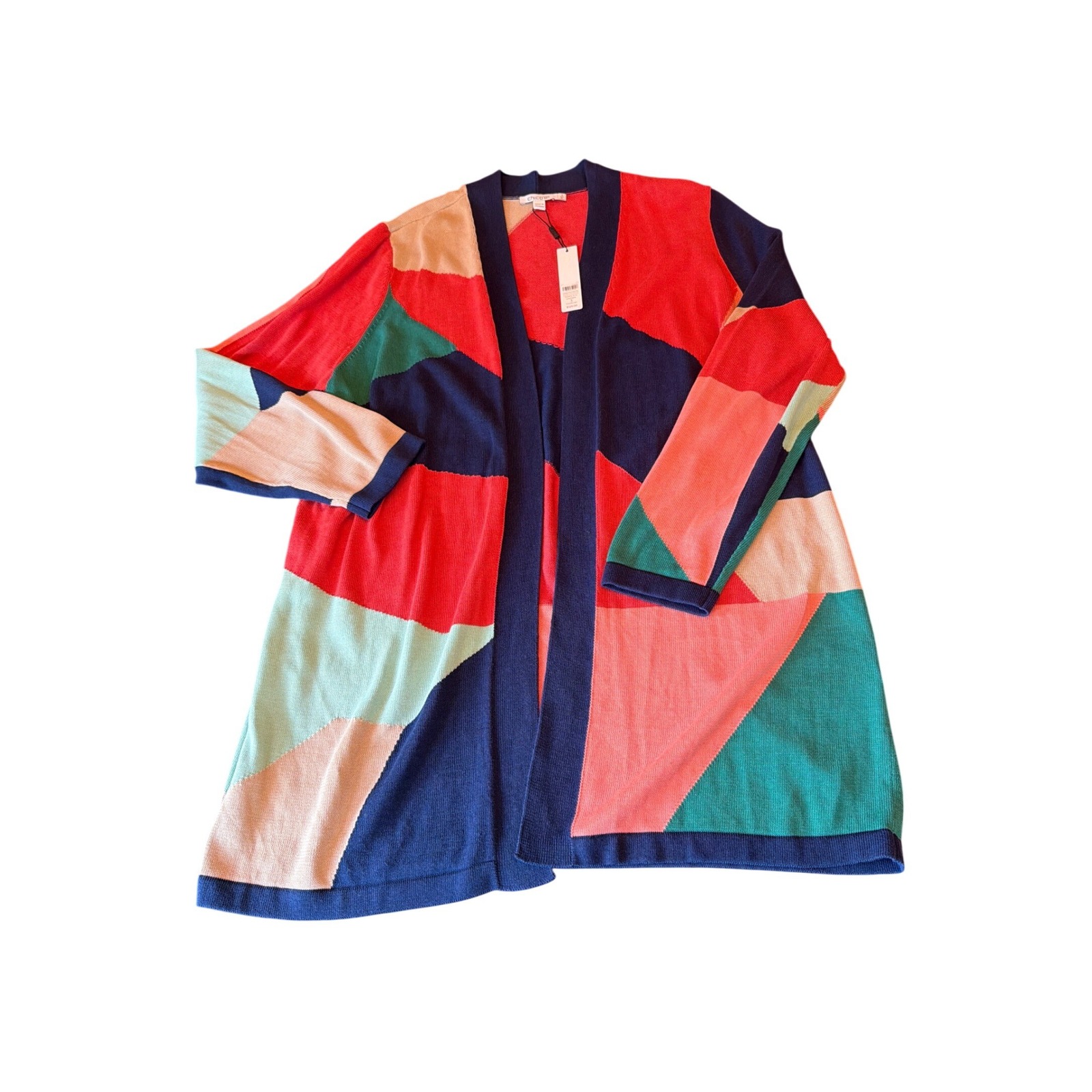 Chico's Cardigan Blue Colorblocked Cardigan Sweater Medieval Blue Geometric Xl 3